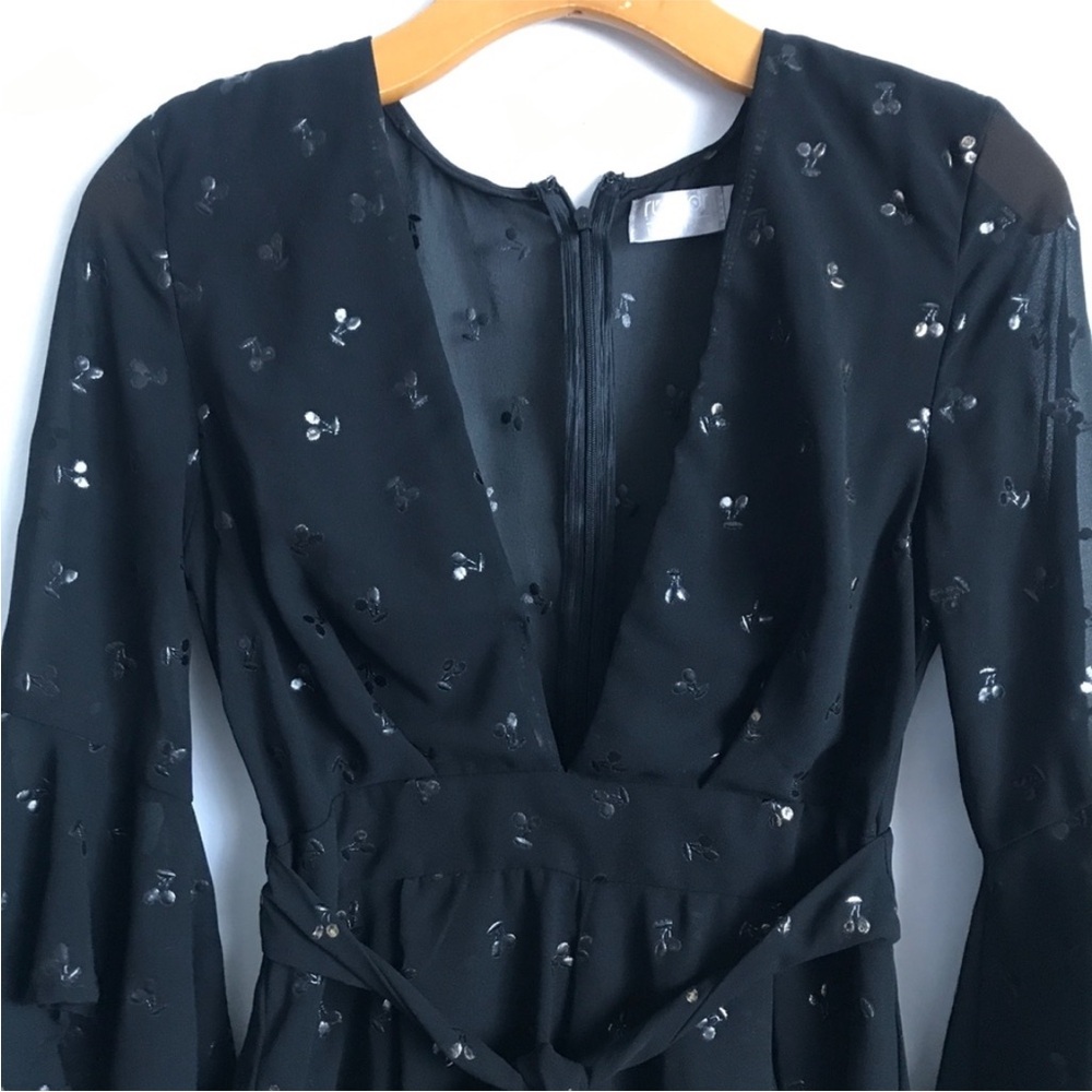 RUMOR BLACK PLAYSUIT CREPE LONG SLEEVE CHERRY WOMENS SMALL - Picture 4 of 12